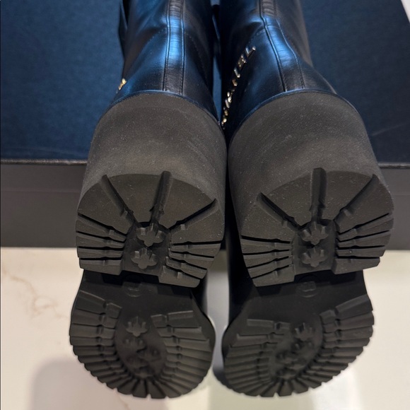 CHANEL Black Leather Chunky Boots with Gold Logo - Picture 6 of 11